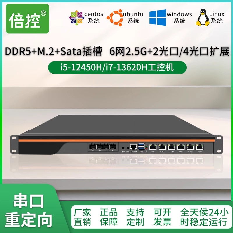 倍控i5-12450h i7-13620h工控機(jī)6網(wǎng)2.5G萬兆2光口 4光口擴(kuò)展4G 5G WIFI6模塊插槽軟路由服務(wù)器1U機(jī)架式ros